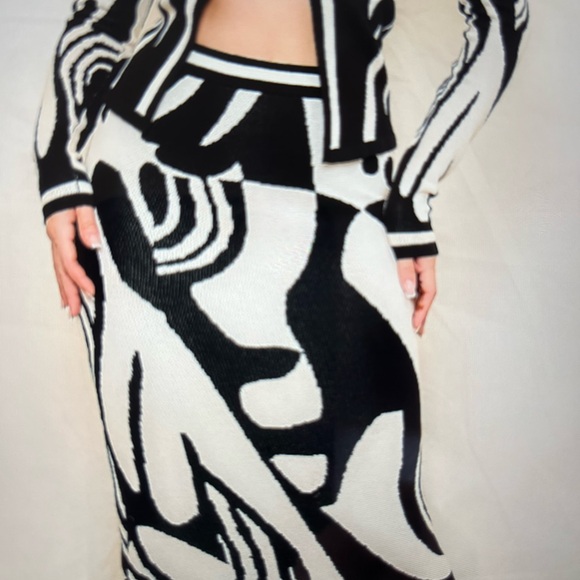 Jacquard sweater cardigan top and midi skirt set. - Picture 5 of 5